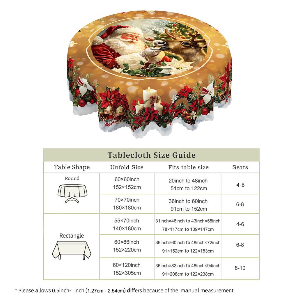 Christmas Tablecloth, Santa Claus and Christmas tree Stain-Resistant Table Cover for Dining Table Holiday Decor