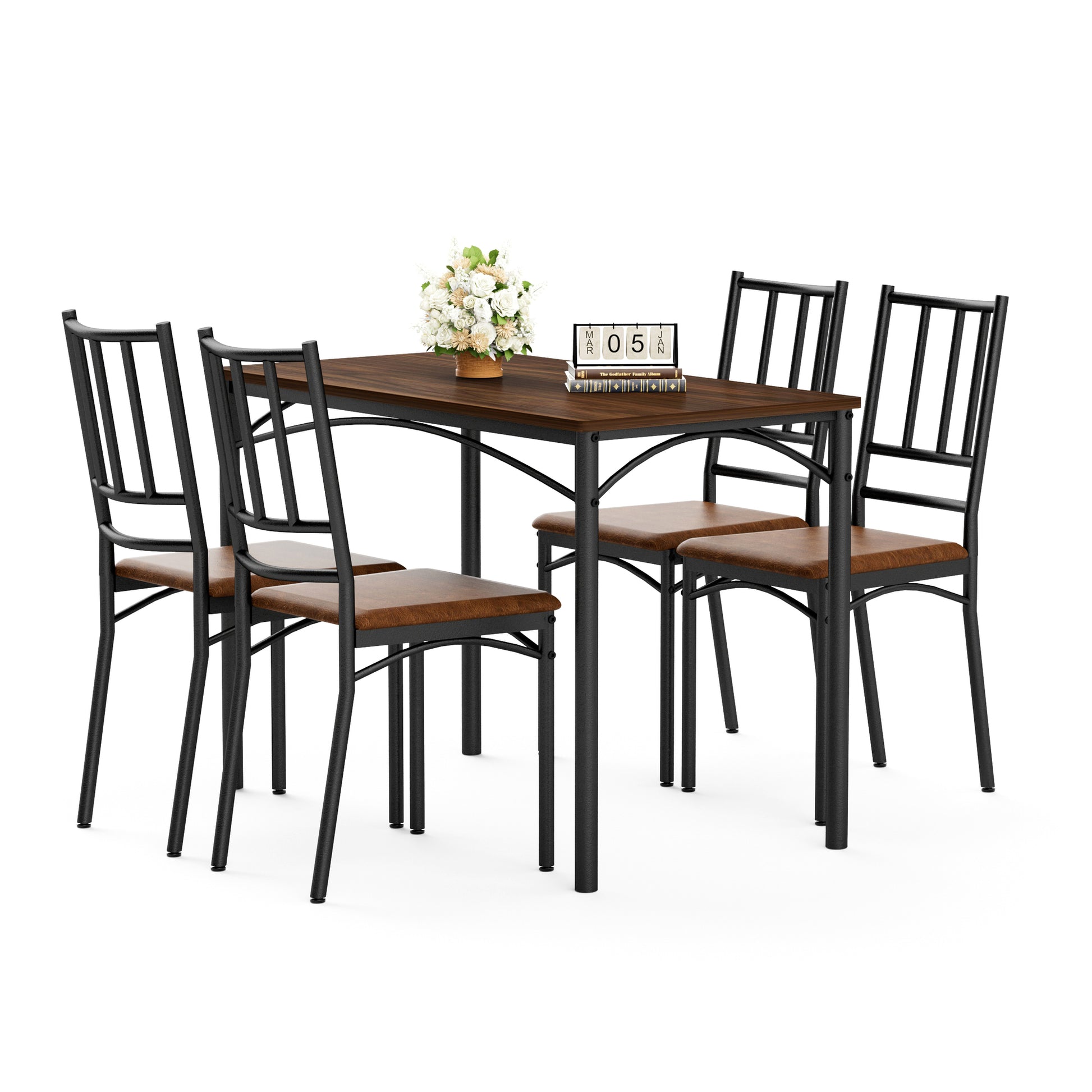 Industrial Dining Table Set with 4 Benches, Multi-Functional Kitchen Breakfast Table for Living Room