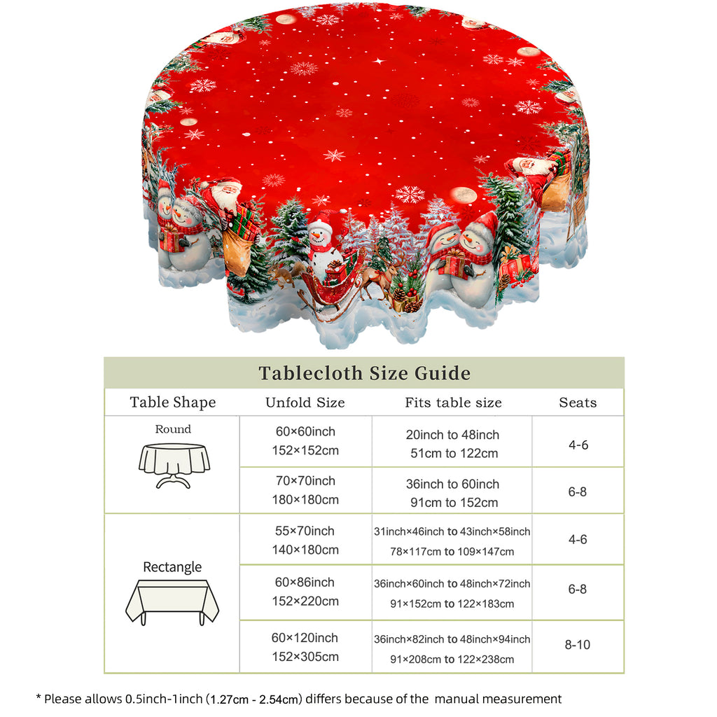 Christmas Tablecloth, Santa Claus and Christmas tree Stain-Resistant Table Cover for Dining Table Holiday Decoration