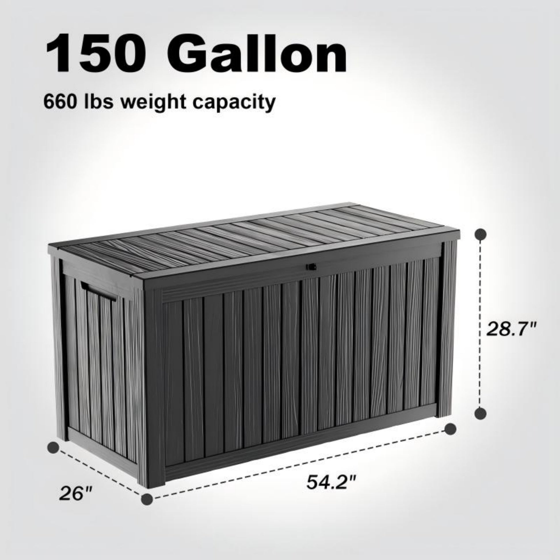 150 Gallon Resin Deck Box, Water-Resistant Lockable Outdoor Storage Box for Patio Organization