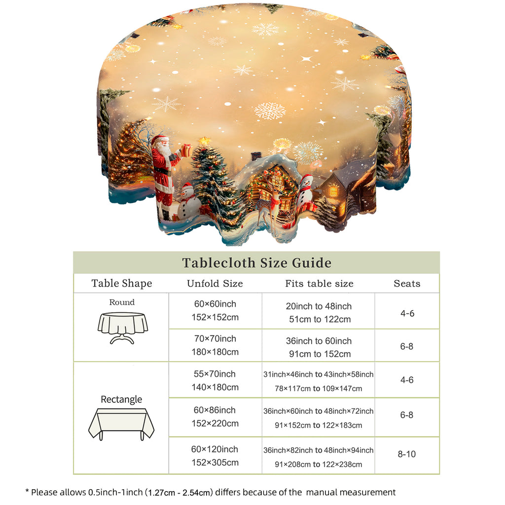 Christmas Tablecloth with Santa, Reindeer and Snowman Designs, Dustproof Dining Table Cover for Festive Holiday Decor