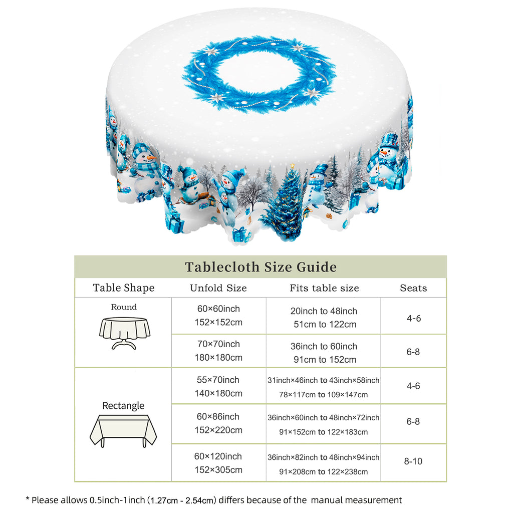 Christmas Tablecloth, Blue Snowman Snowflake Tablecloth, Washable Tablecloth for Winter Christmas Party Home Kitchen Decoration