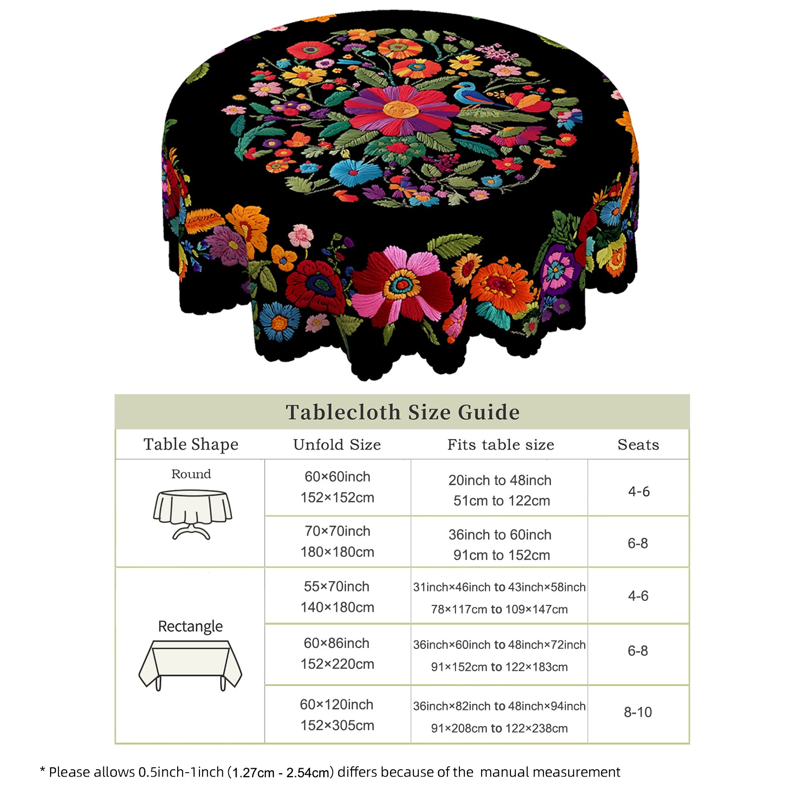 Sunflower Tablecloth with Colorful Floral Design, Dustproof Easy-Care Dining Table Cover for Indoor Outdoor Festive Decor