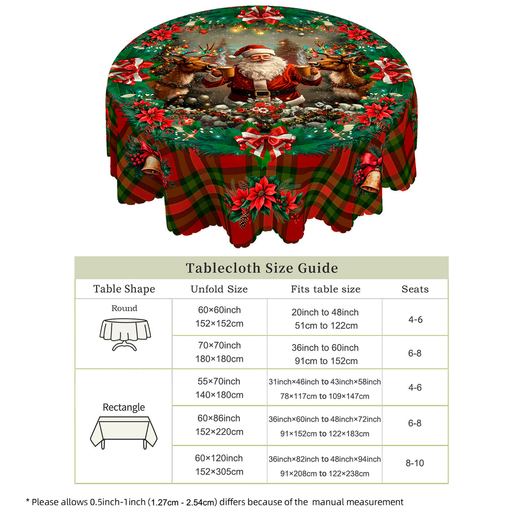Merry Christmas Tablecloth, Snowman Santa Claus Christmas tree Stain-Resistant Dining Table Cover for Holiday Decor