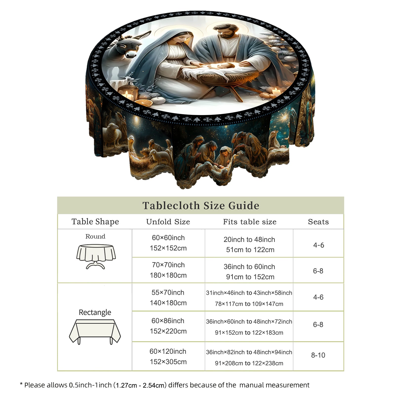 Christmas Tablecloth, Snowman Snowflake Stain-Resistant Dining Table Cover for Holiday Decor