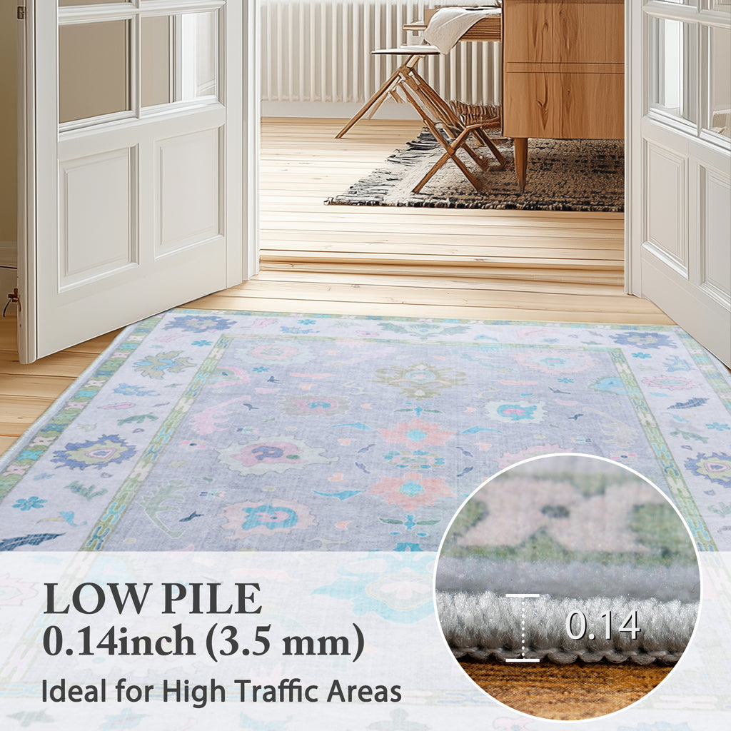 Modern Oushak Area Rug for Bedroom, Soft Washable Non-Slip Carpet, Low Pile Area Rugs for Living Room Dorm Nursery