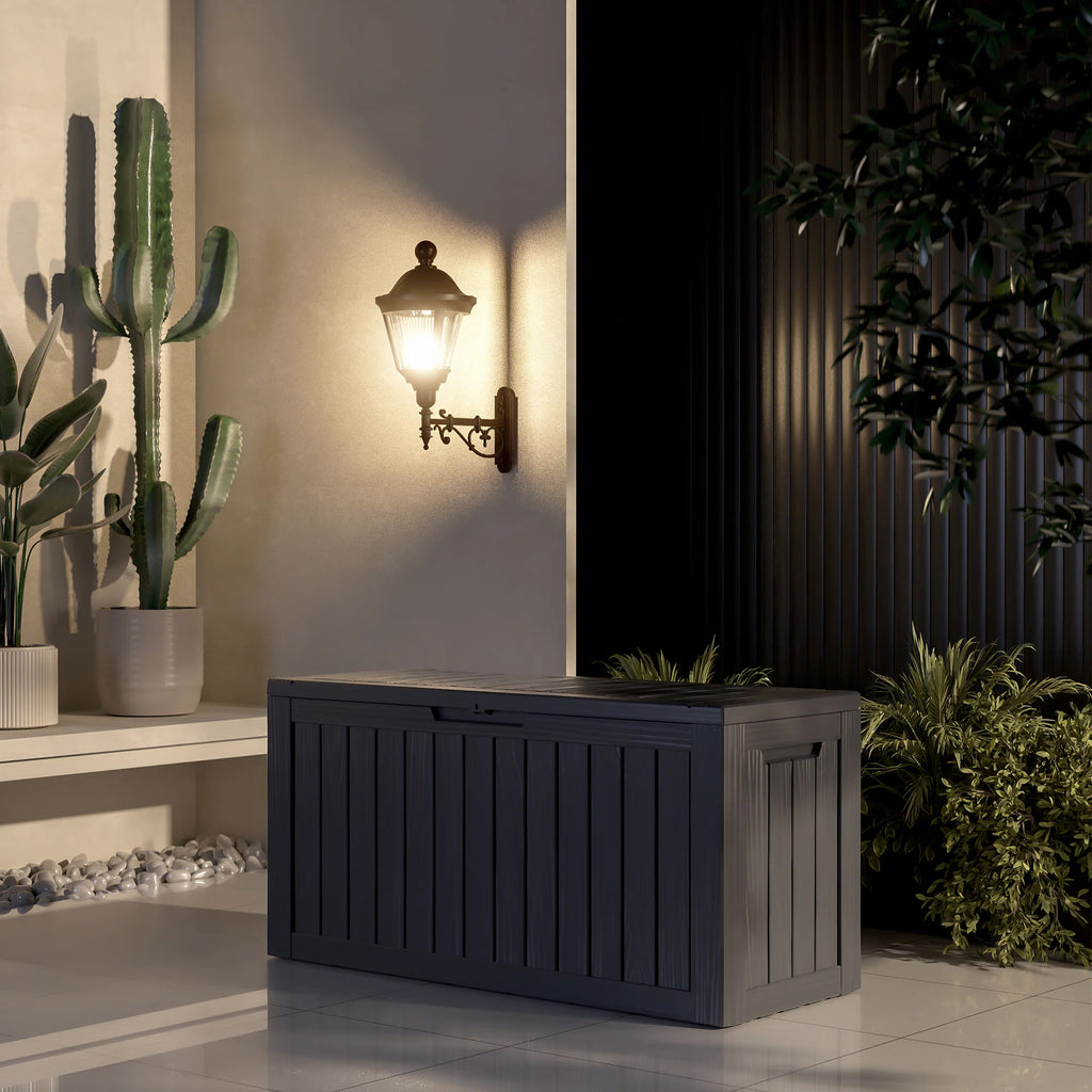 80 Gallon Outdoor Deck Box, Water-Resistant Resin Storage Box with Lockable Lid for Patio