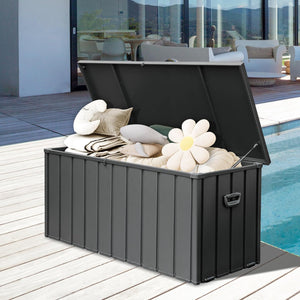 190 Gallon Patio Steel Storage Deck Box, Waterproof Lockable Bin for Cushions, Pillows & Tools