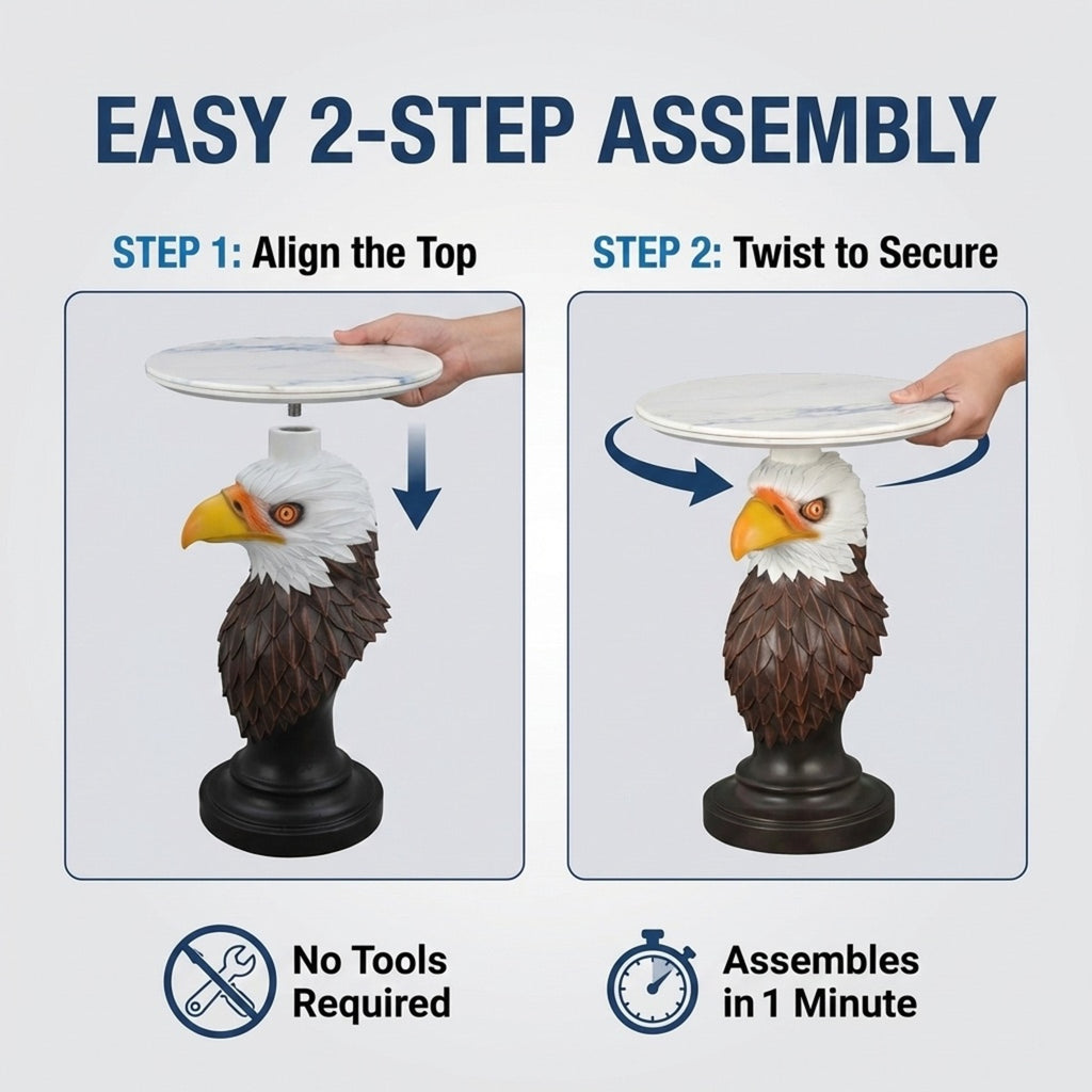 Eagle Head Accent Table, Animal Statue End Table for Living Room Home Decor