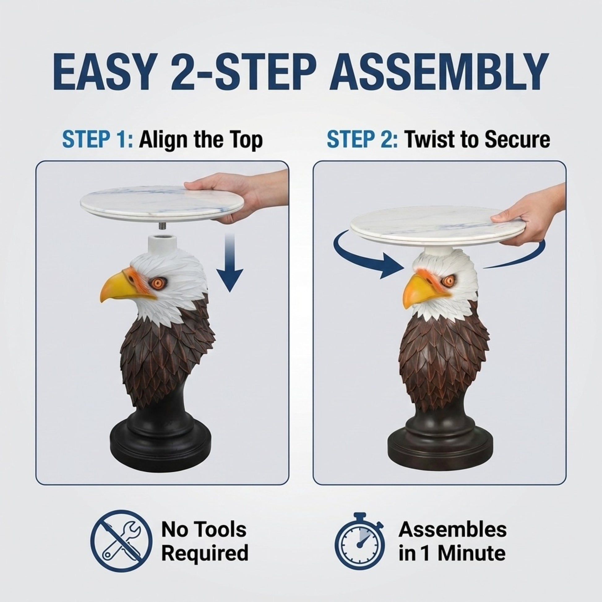 Eagle Head Accent Table, Animal Statue End Table for Living Room Home Decor