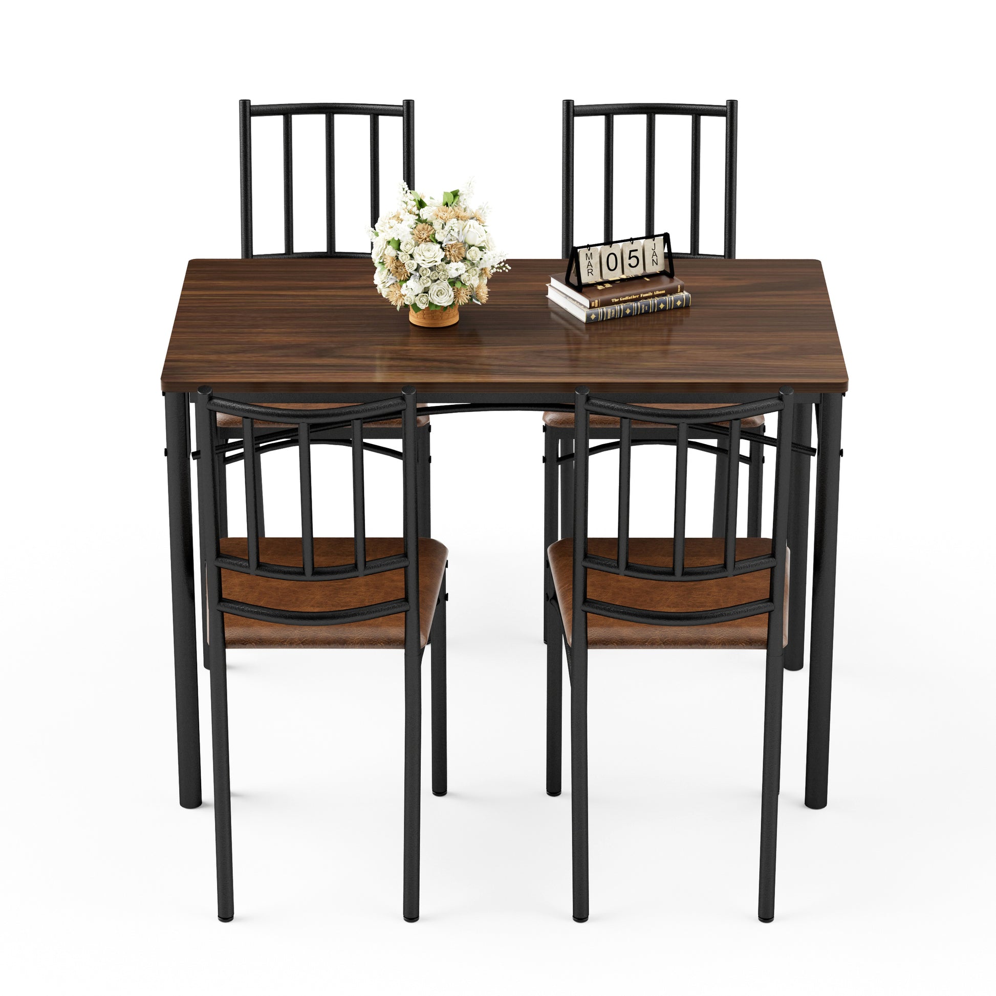 Industrial Dining Table Set with 4 Benches, Multi-Functional Kitchen Breakfast Table for Living Room
