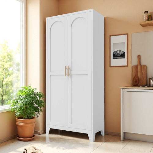 Chic Crate 71'' 2 Shapely-Door Metal Cabinet – Adjustable Shelves for Bedroom/Living/Kitchen (White)