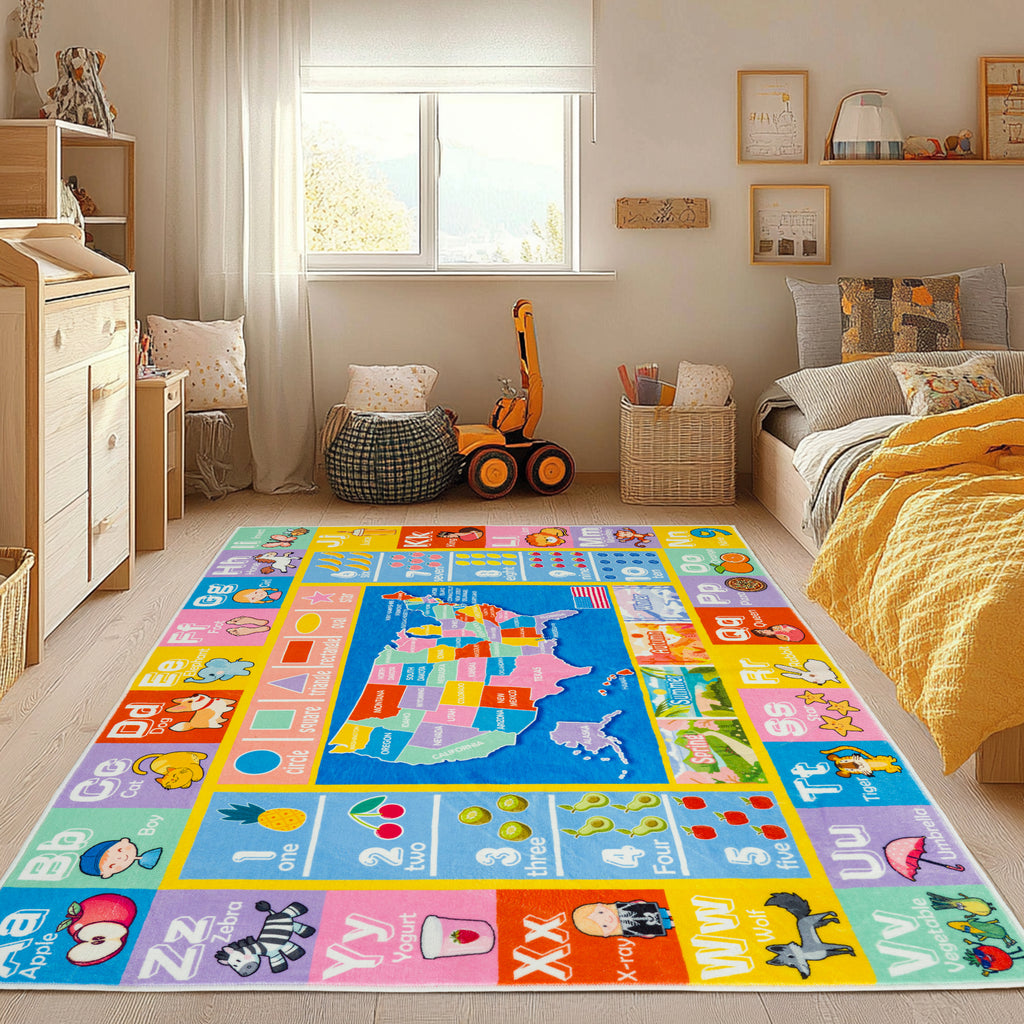 Kids ABC Educational Area Rugs For Kids Boys Girls Kindergarten Decorative Soft Crawling Floor Mats Children's Bedside Rugs