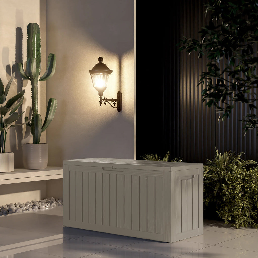 80 Gallon Outdoor Deck Box, Water-Resistant Resin Storage Box with Lockable Lid for Patio