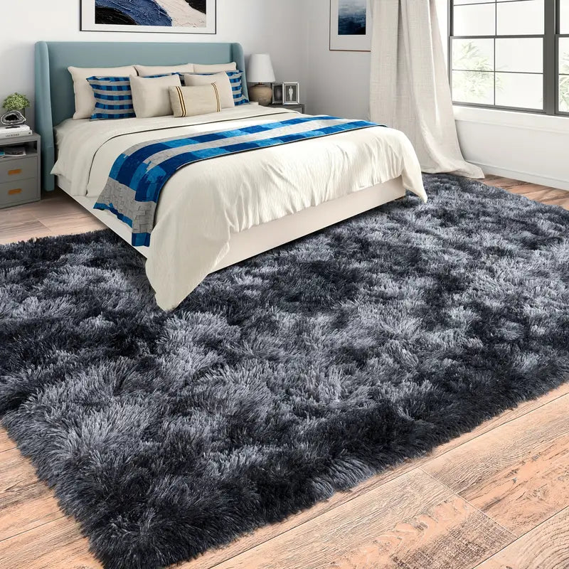 Tie-Dye Black Shag Rug, Ultra Soft 1.7" Plush Mat with Non-Slip Backing, Bedroom or Living Room