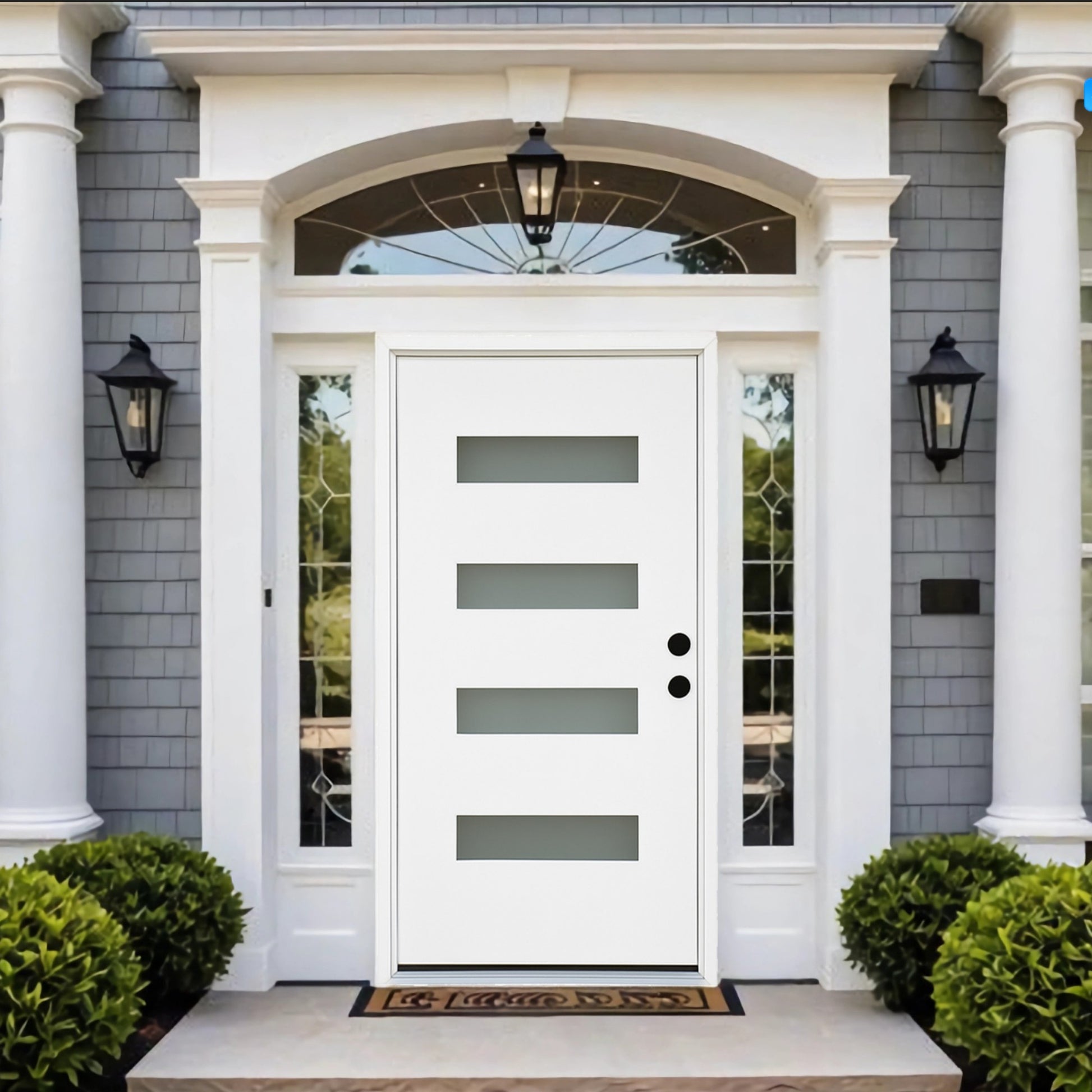 Chic Crate 36x80 Fiberglass Entry Door with Frosted Glass, Left Hand Inswing, Brickmould & Vinyl Frame