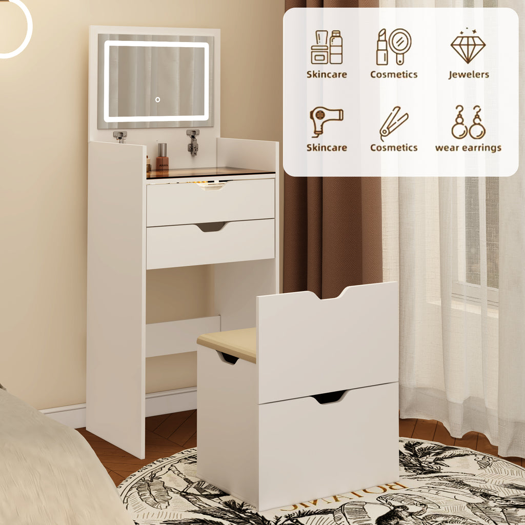 Makeup Vanity with Lights, 3-in-1 Vanity Desk Set with HD Mirror, 2 Drawers & Hidden Storage Stool