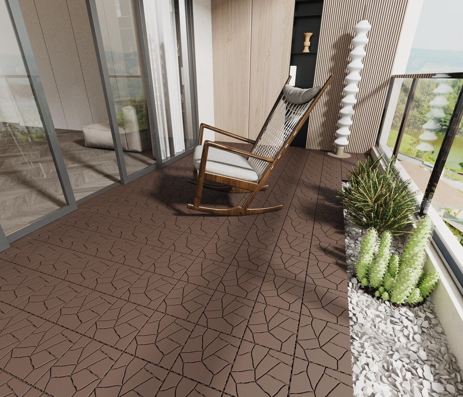 Chic Crat 44-Pack 12'' Stone Style Interlocking Deck Tiles –  Red Brown