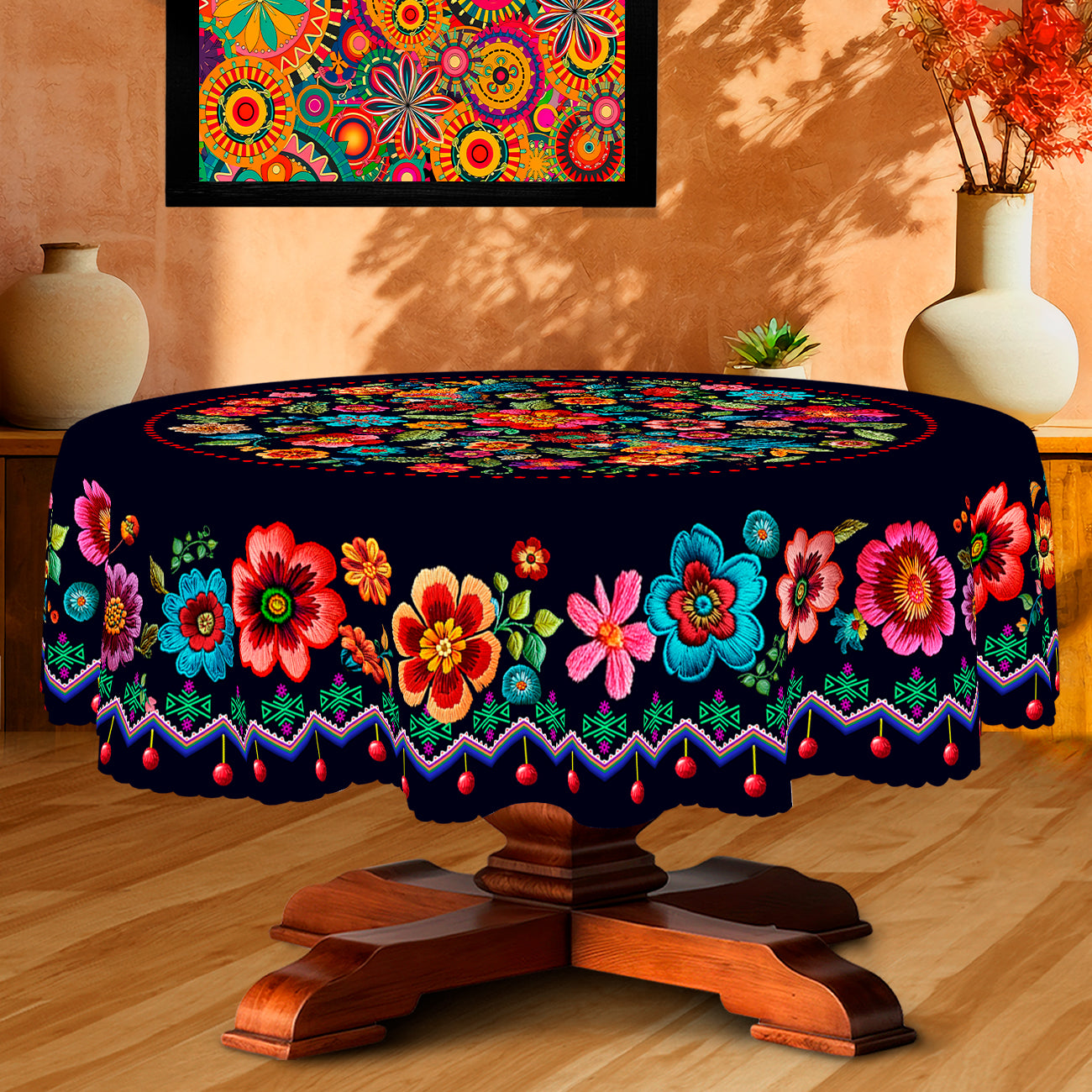 Sunflower Tablecloth with Colorful Floral Design, Dustproof Easy-Care Dining Table Cover for Indoor Outdoor Festive Decor