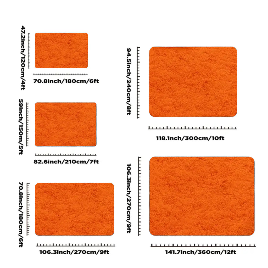 Orange Shag Rug, Ultra Soft 1.7" Thick, Non-Slip, 100% Polyester, Square & Round for Bedroom/Living Room