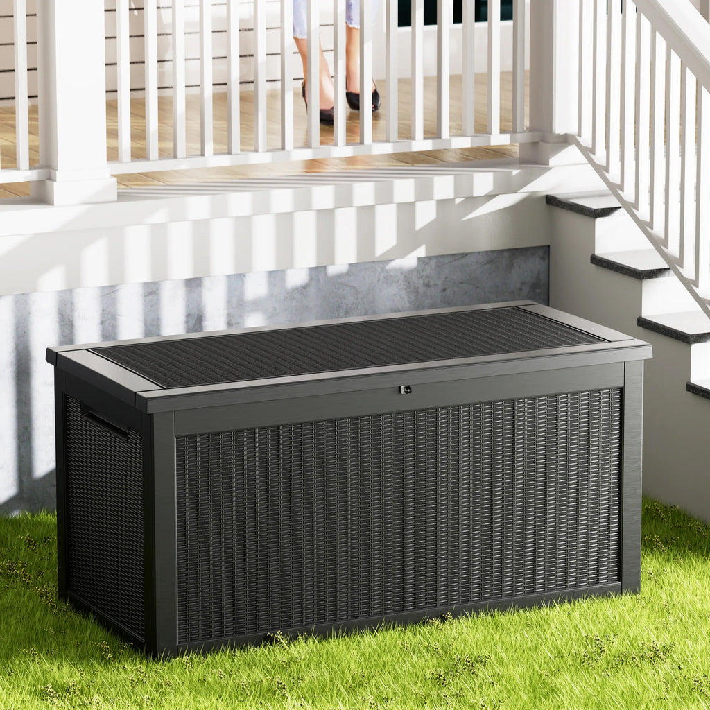 260 Gallon Resin Deck Box, Water-Resistant Lockable Outdoor Storage Box for Patio Organization
