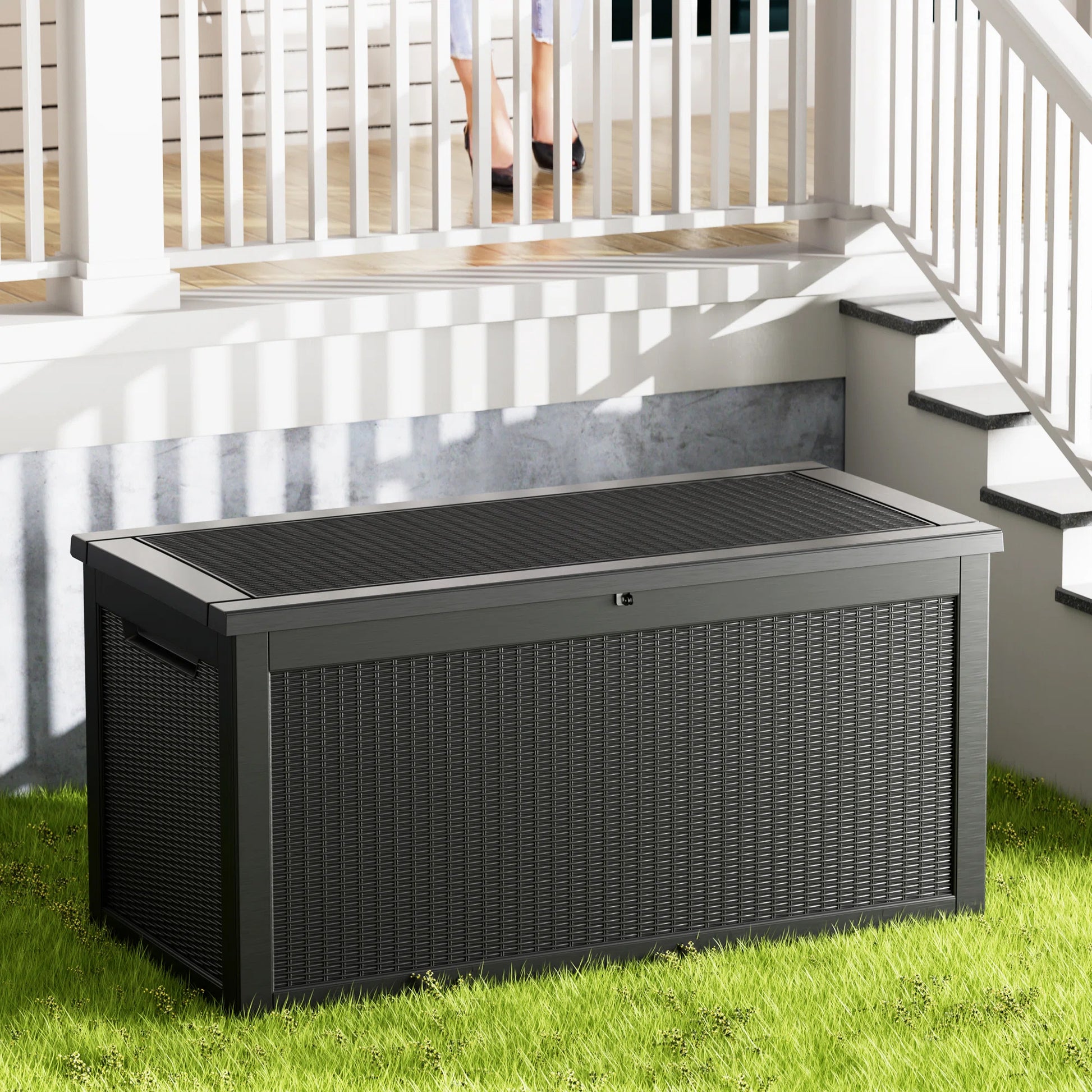 260 Gallon Resin Deck Box, Water-Resistant Lockable Outdoor Storage Box for Patio Organization