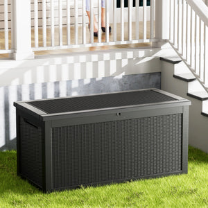 260 Gallon Resin Deck Box, Water-Resistant Lockable Outdoor Storage Box for Patio Organization