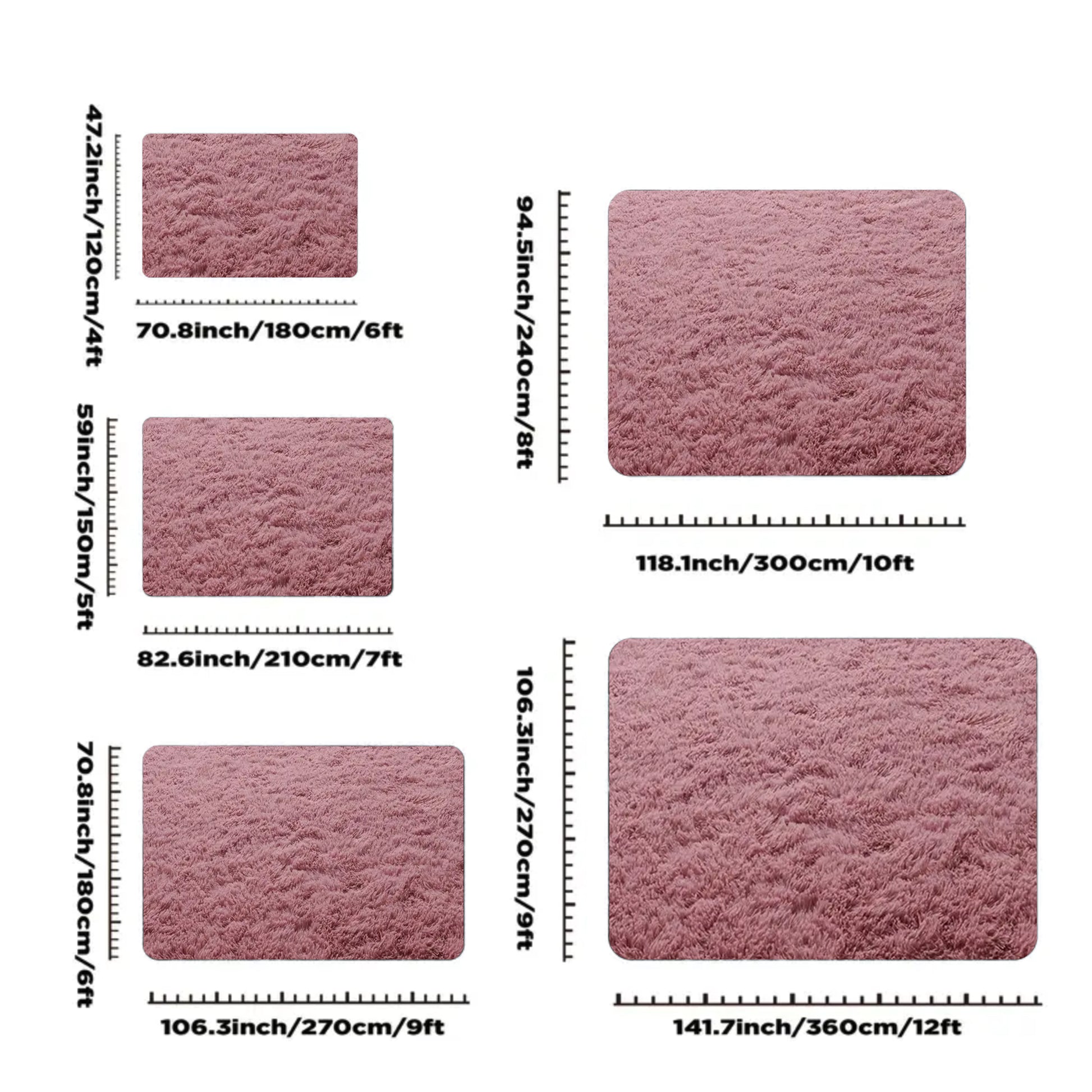 Blush Pink Shag Rug, Ultra Soft 1.7" Thick, Non-Slip, 100% Polyester, Modern Decor for Bedroom