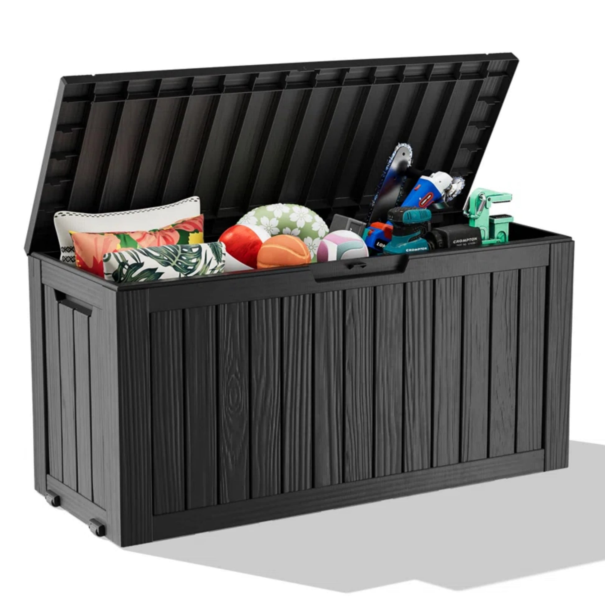 75 Gallon Outdoor Deck Box, Water-Resistant Resin Storage Box with Lockable Lid for Patio