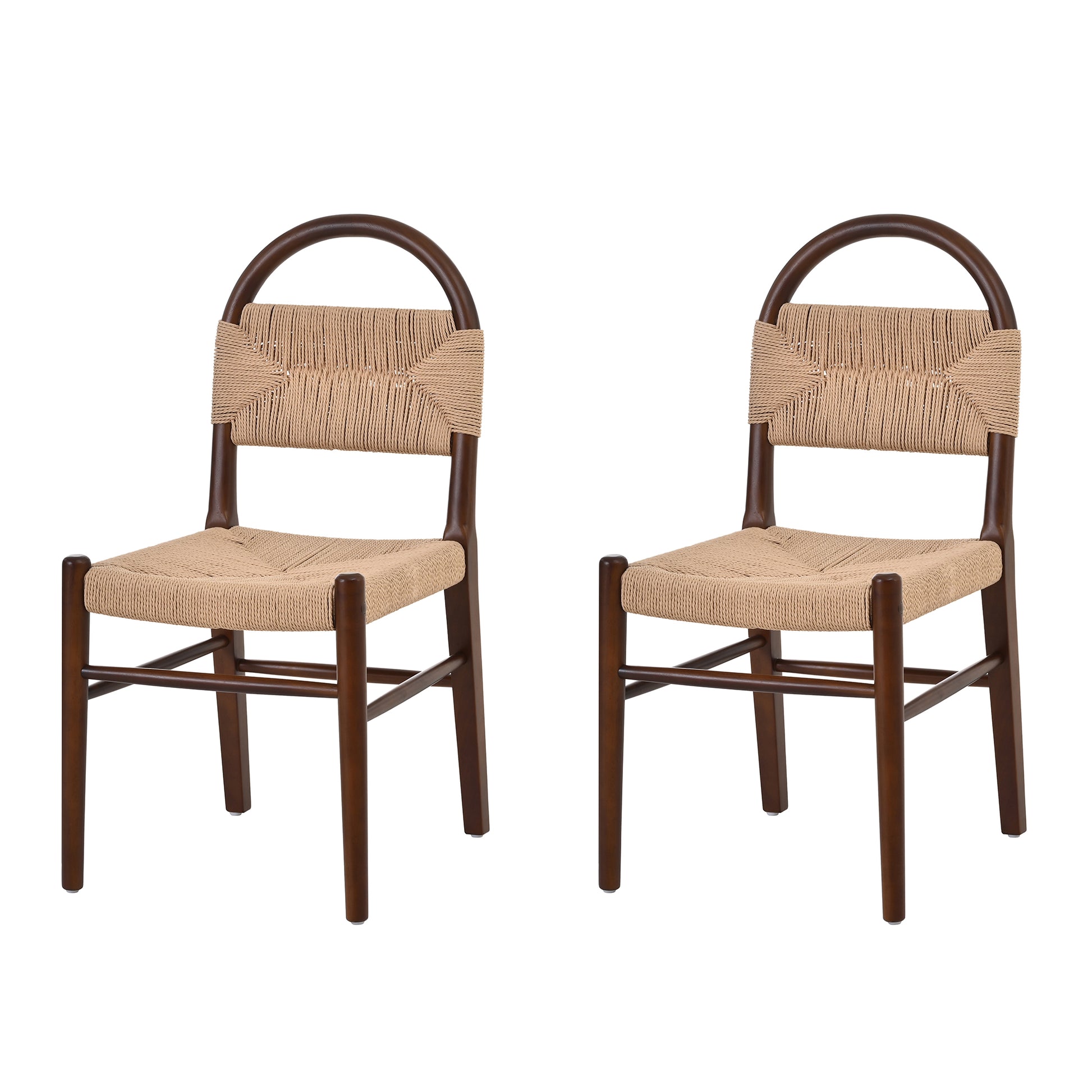 Modern Farmhouse Dining Chairs with Hand-Woven Paper Cord Seat & Wood Frame (Set of 2)