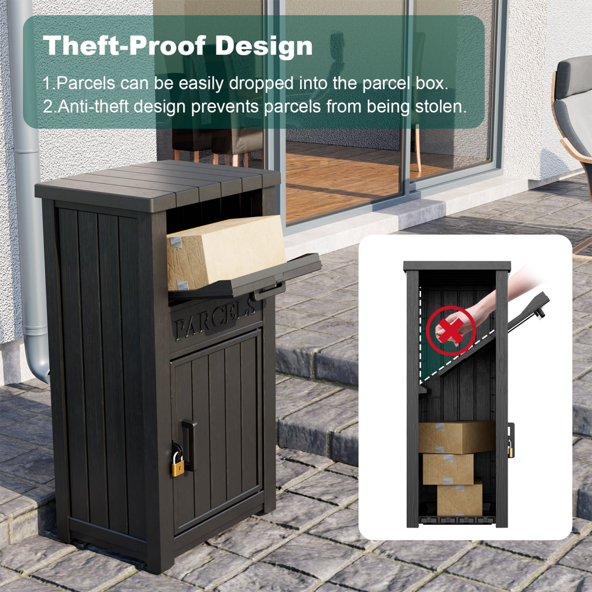 Large Package Delivery Box,Waterproof Deck Box for Porch & Patio,Lockable Resin Outdoor Storage Box