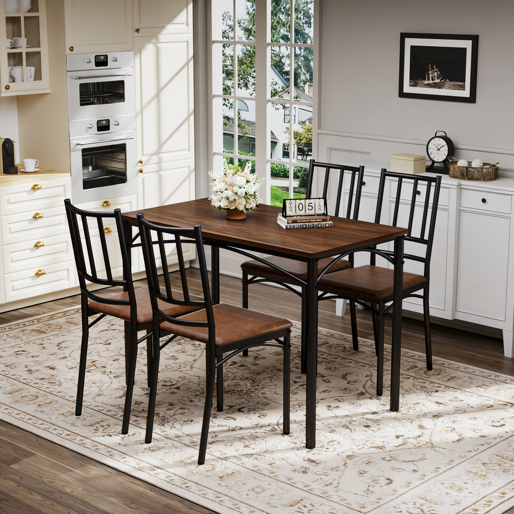Industrial Dining Table Set with 4 Benches, Multi-Functional Kitchen Breakfast Table for Living Room