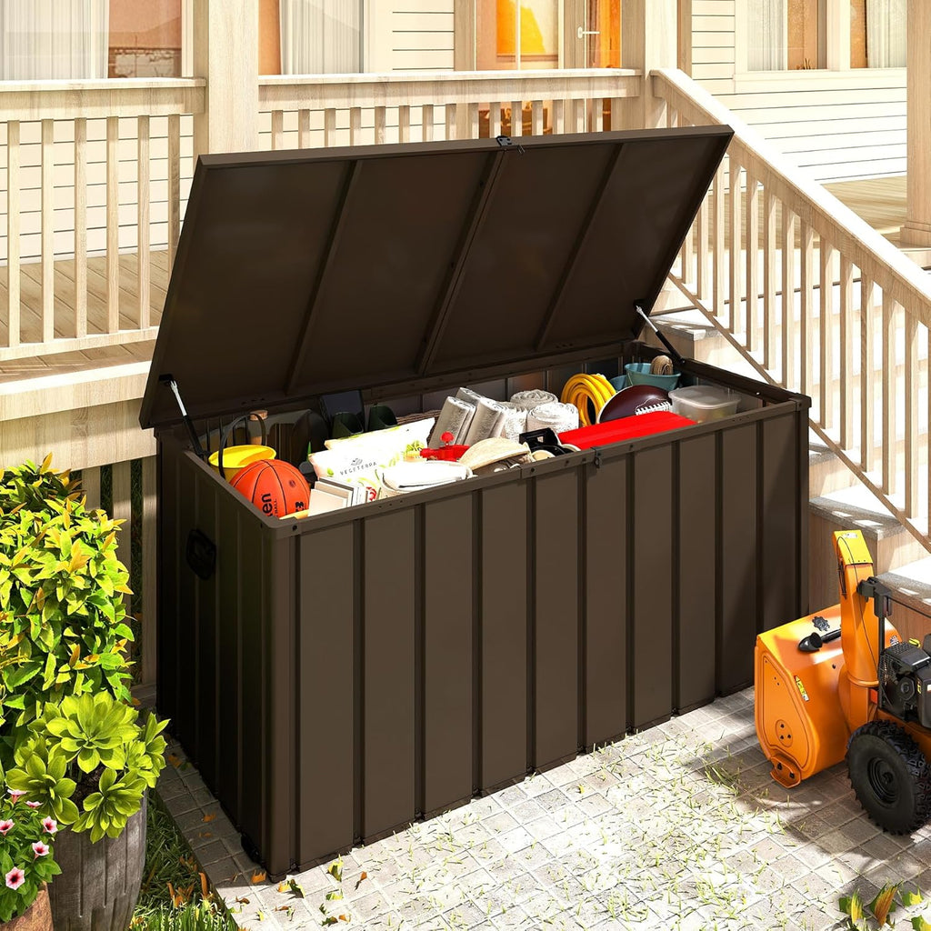 200 Gallon Patio Steel Storage Deck Box, Waterproof Lockable Bin for Cushions, Pillows & Tools