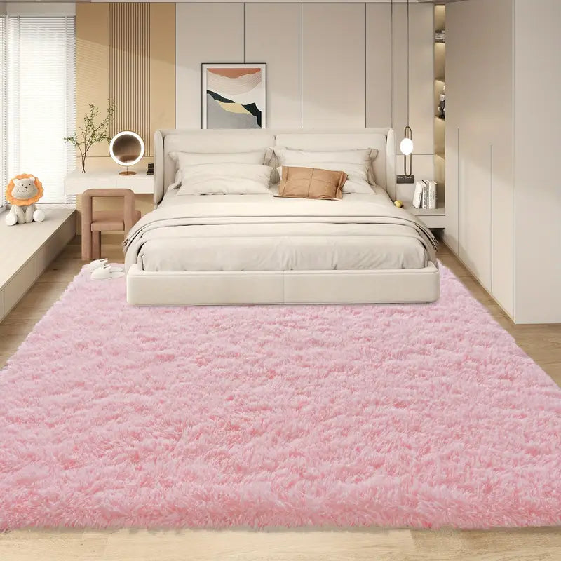Blush Pink Shag Rug Ultra-Soft 1.7" Thick Non-Slip with Grip Pads for Bedroom or Office