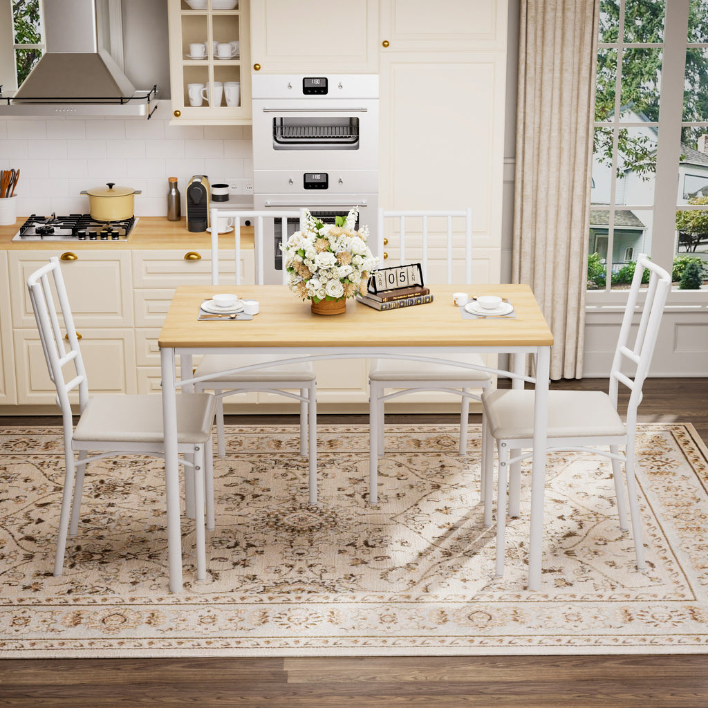 Industrial Dining Table Set with 4 Benches, Multi-Functional Kitchen Breakfast Table