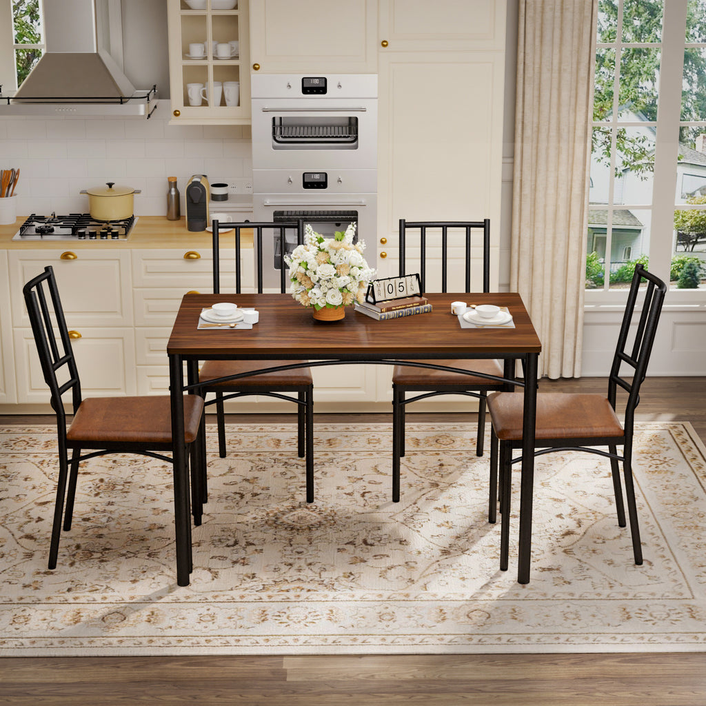 Industrial Dining Table Set with 4 Benches, Multi-Functional Kitchen Breakfast Table for Living Room