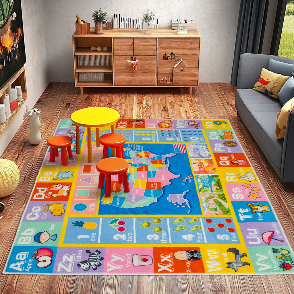 Kids ABC Educational Area Rugs For Kids Boys Girls Kindergarten Decorative Soft Crawling Floor Mats Children's Bedside Rugs