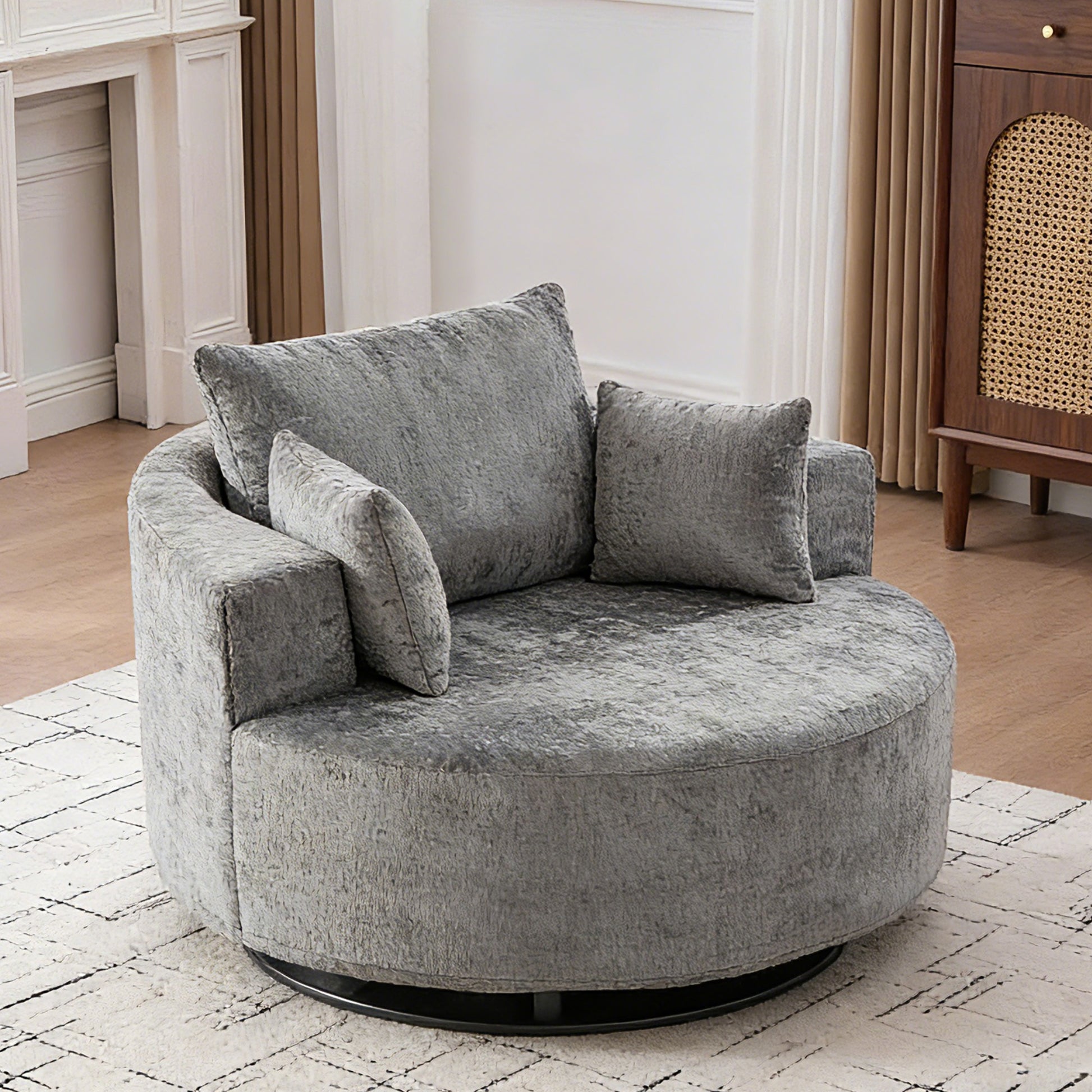 Fluffy Swivel Chair Modern Sleeper Chair for Living Room Bedroom Lounge and Home Theater