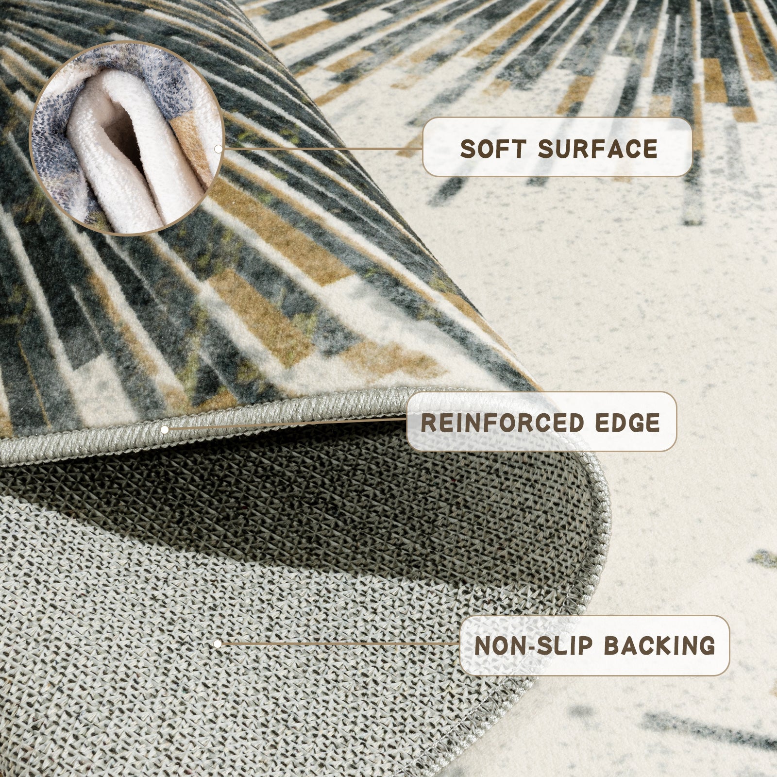 5x7ft Washable Abstract Print Multi-Color Area Rug, Thin Distressed Non-Slip Carpet for Living Room Bedroom,  Home Decor