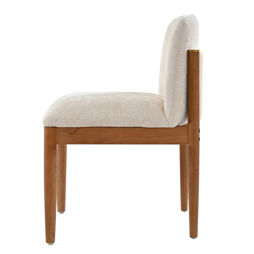 Solid Wood Dining Chairs with Curved Backrest & Elegant Brass Accents (Set of 2)