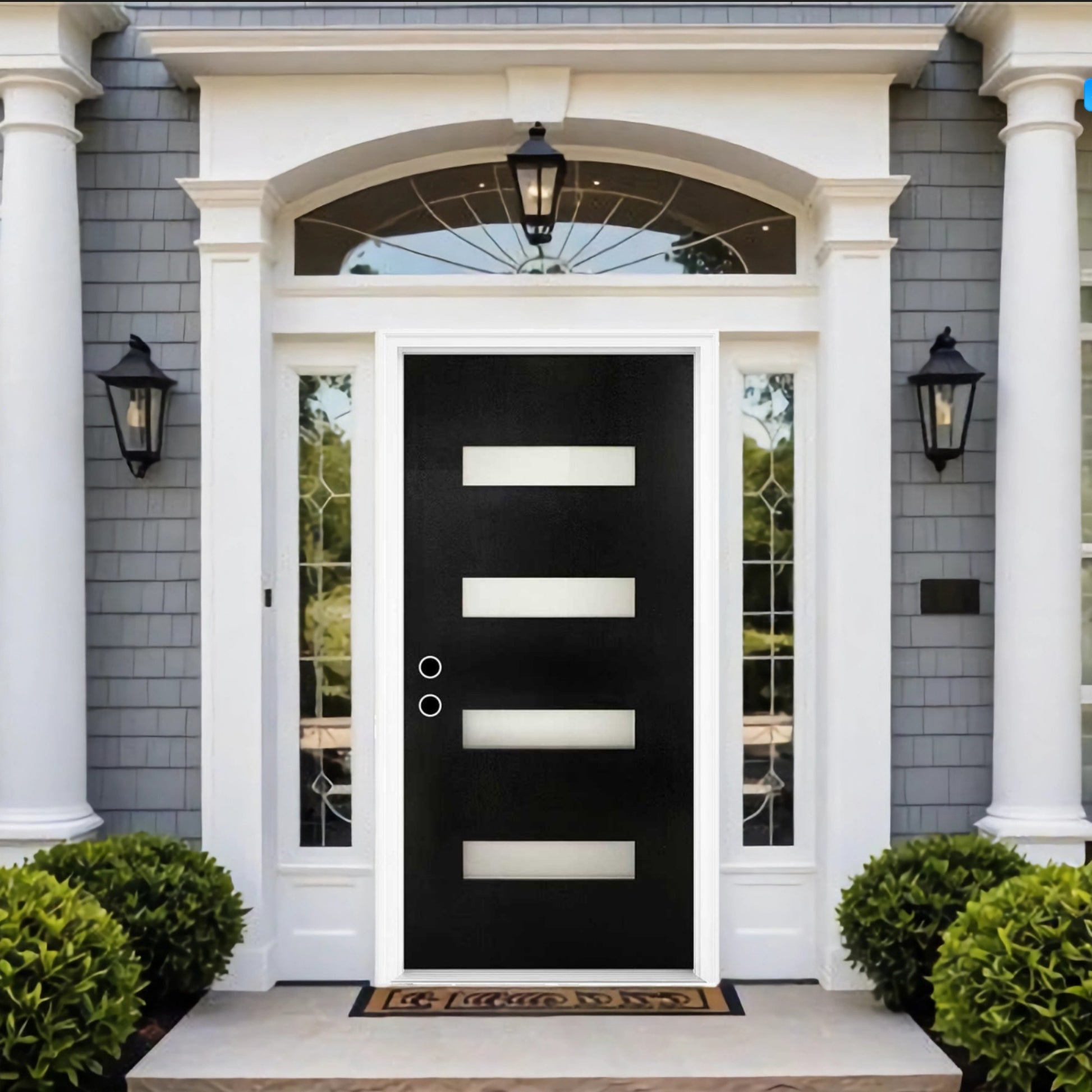 Chic Crate 36x80 Fiberglass Entry Door with Frosted Glass, Left Hand Inswing, Brickmould & Vinyl Frame