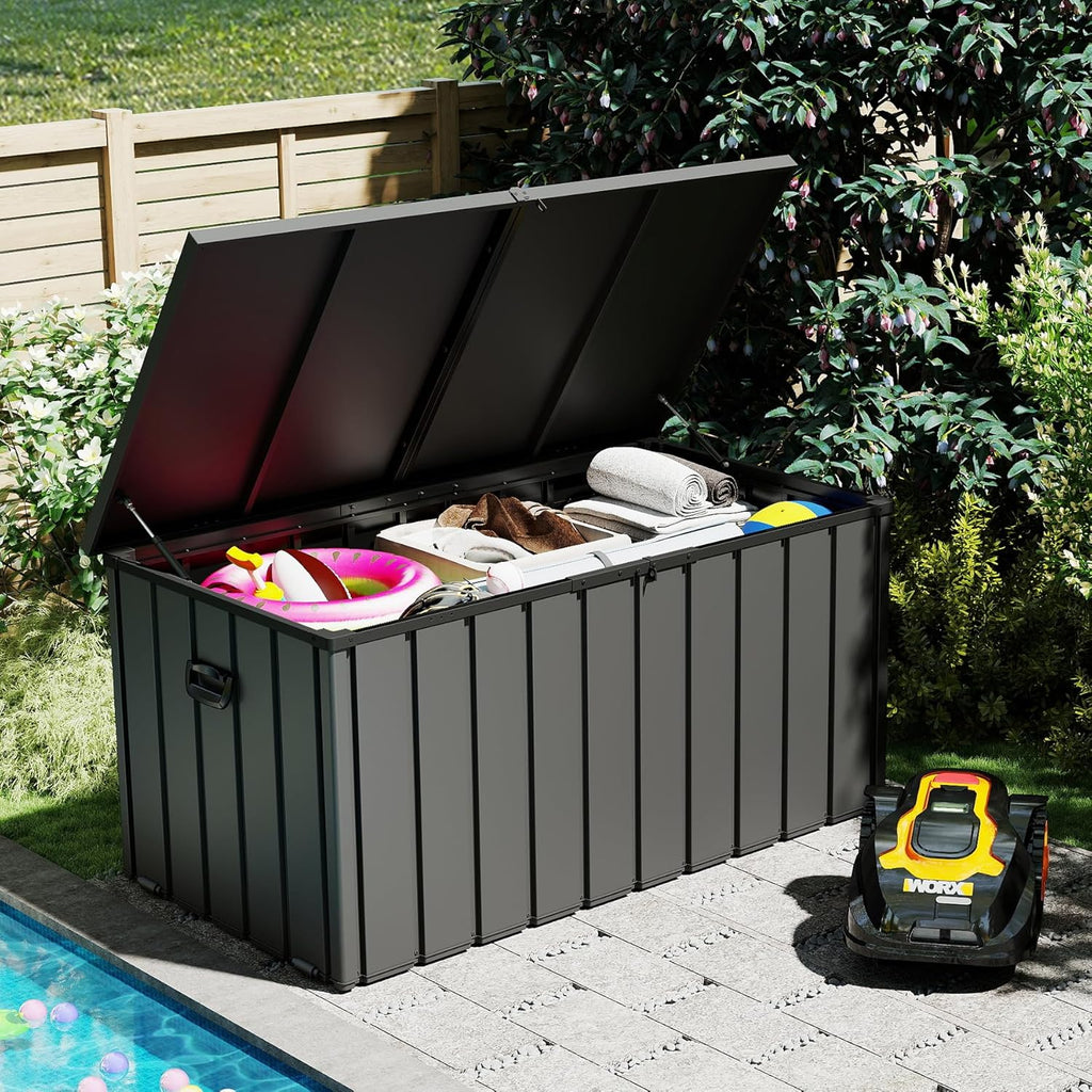 200 Gallon Patio Steel Storage Deck Box, Waterproof Lockable Bin for Cushions, Pillows & Tools