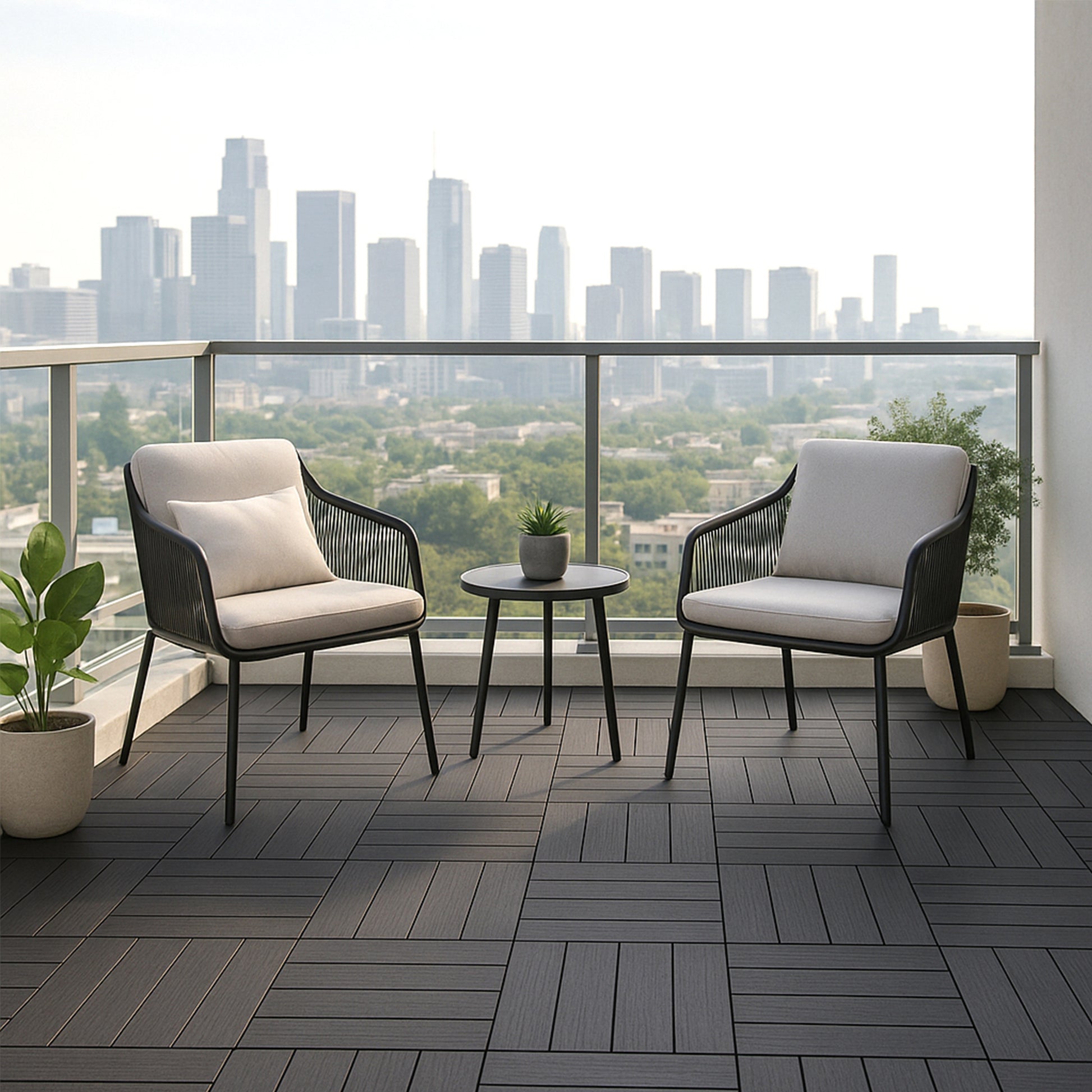 Chic Crate 44 Pack 12'' Interlocking Plastic Deck Tiles – Dark Gray, Waterproof