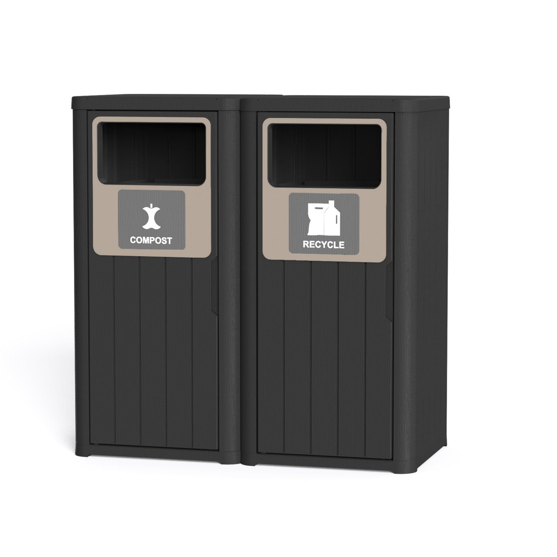 42 Gallon Outdoor Trash Bin, Resin Manual Lift Garbage & Recycling Storage Deck Box with Lid Double-Bucket