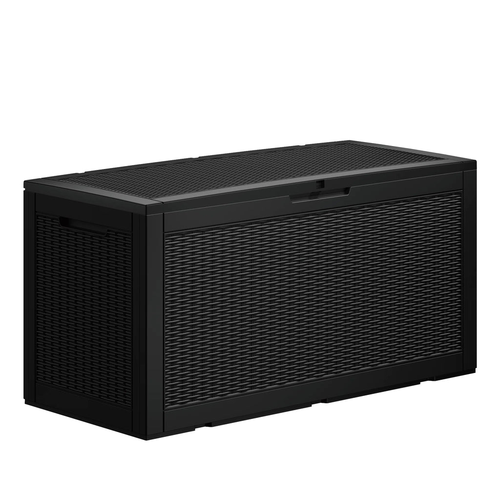 100 Gallon Outdoor Deck Box, Water-Resistant Resin Storage Box with Lockable Lid for Patio