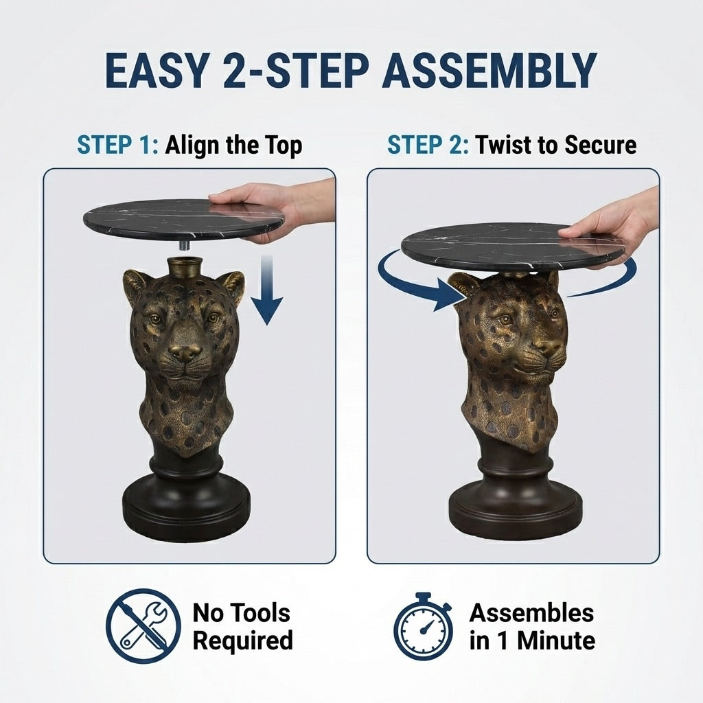 Leopard Head Accent Table, Animal Statue End Table for Living Room Home Decor