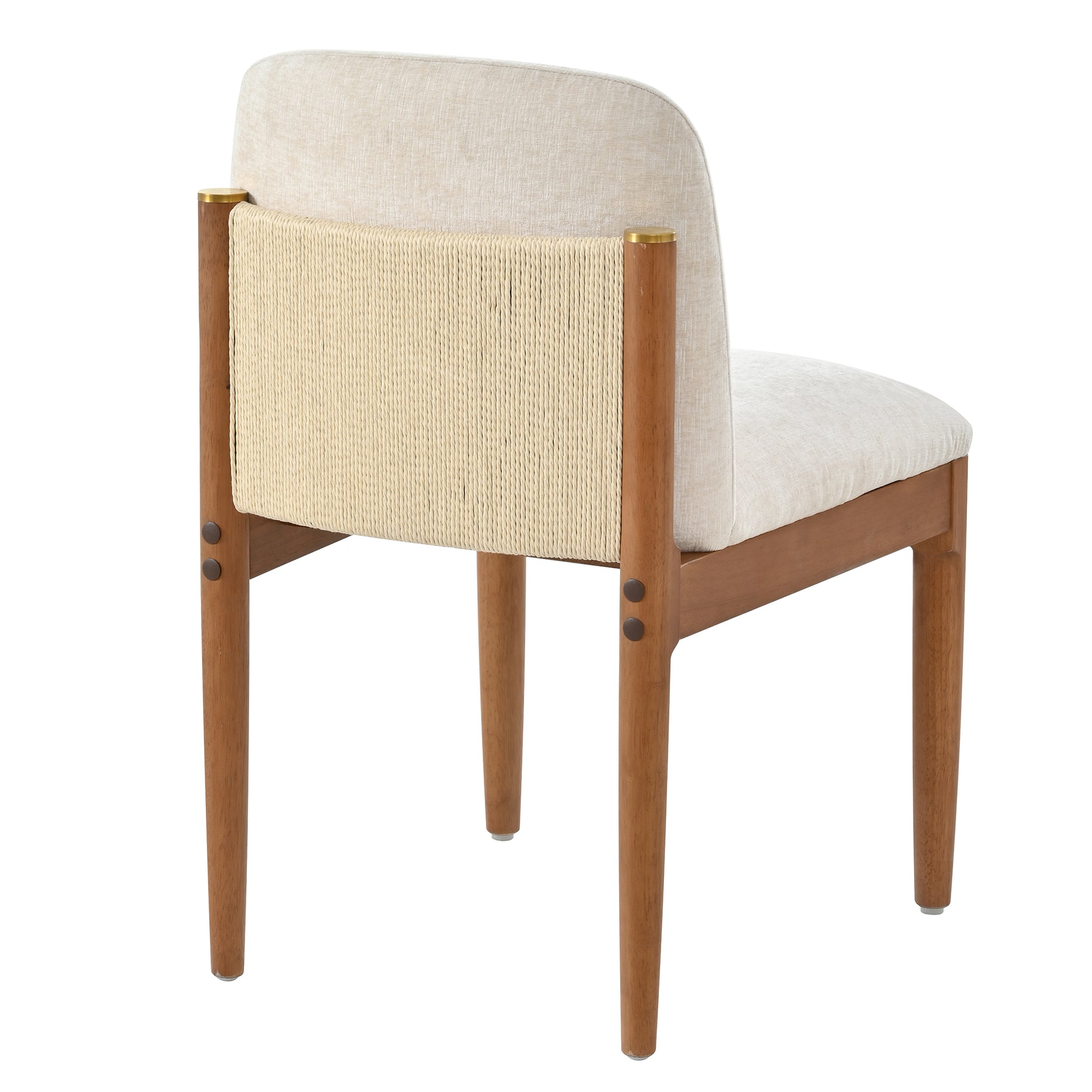 Solid Wood Dining Chairs with Curved Backrest & Elegant Brass Accents (Set of 2)