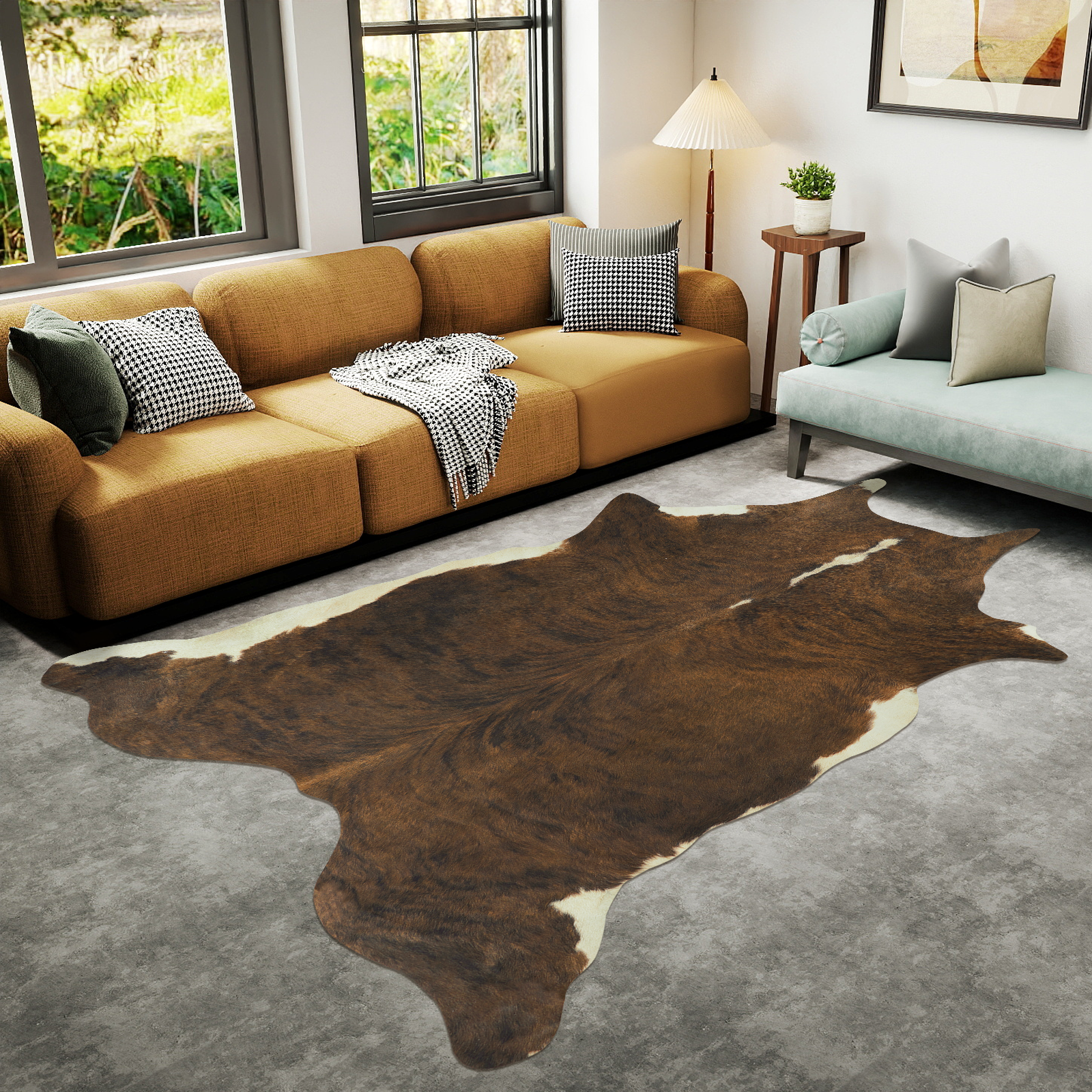 Faux Cowhide Rug 61x74.8 Inch, Western Animal Skin Carpet for Living Room Bedroom, Cowboy Cowgirl Home Decor