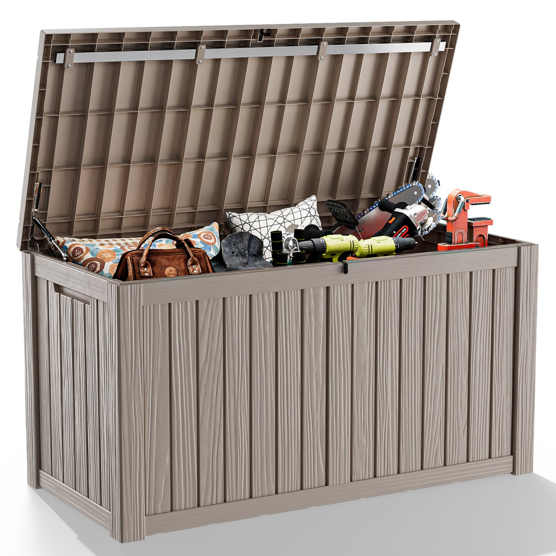 150 Gallon Resin Deck Box, Water-Resistant Lockable Outdoor Storage Box for Patio Organization