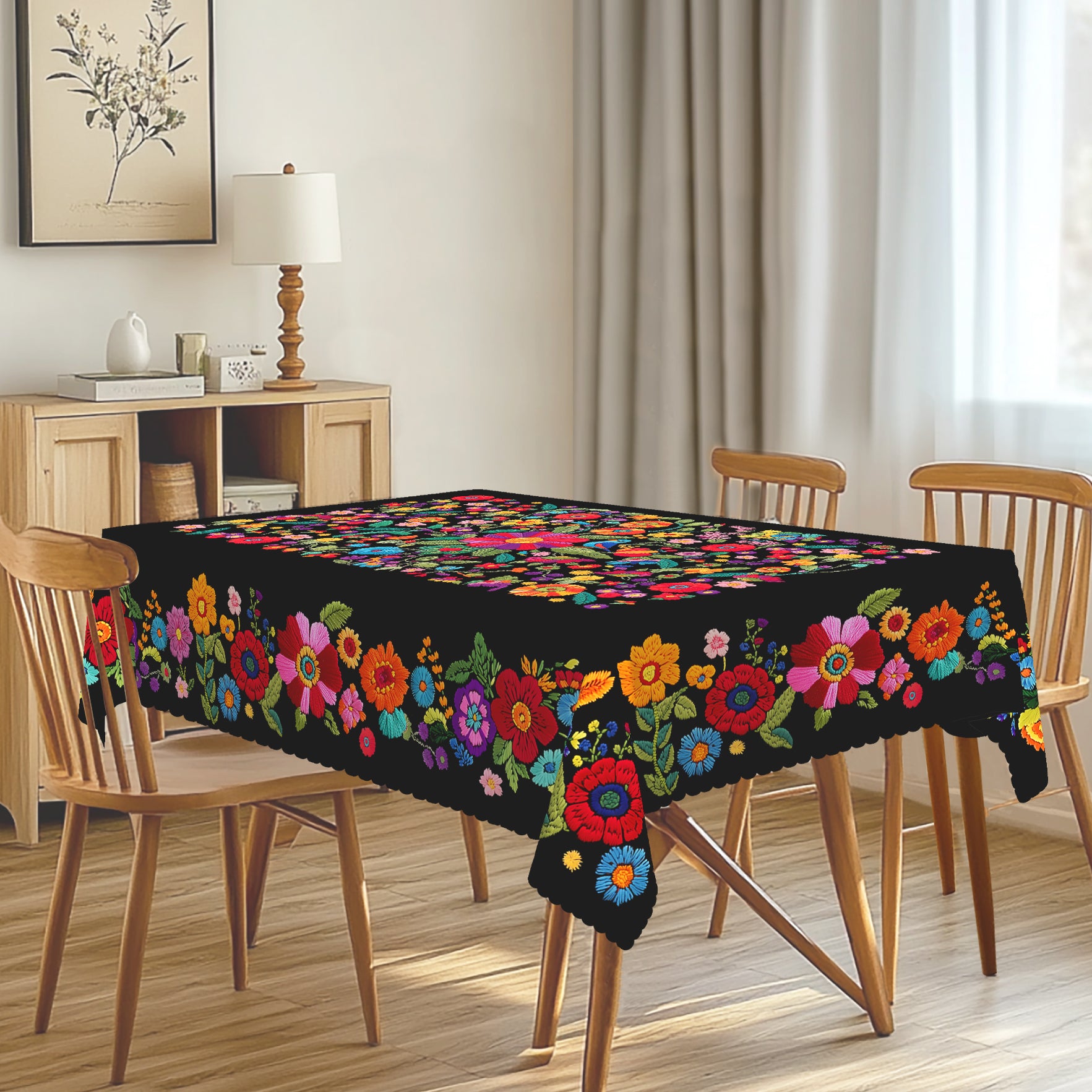 Sunflower Tablecloth with Colorful Floral Design, Dustproof Easy-Care Dining Table Cover for Indoor Outdoor Festive Decor